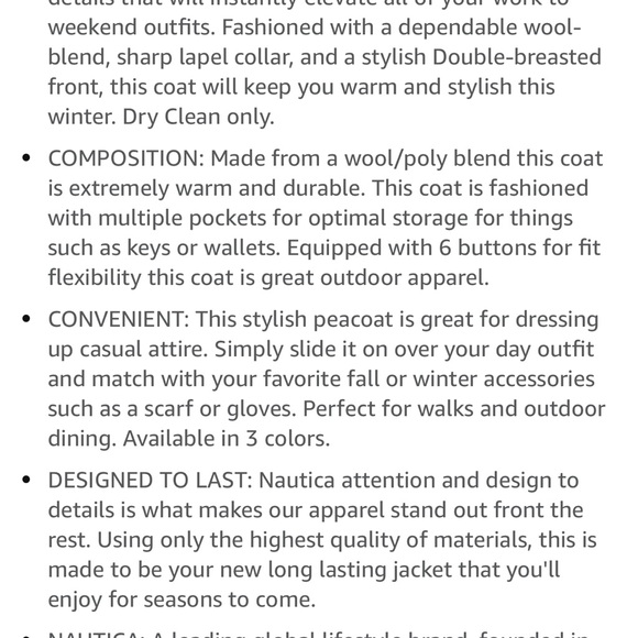 Nautica Men’s Classic Double Breasted Peacoat - Picture 8 of 10